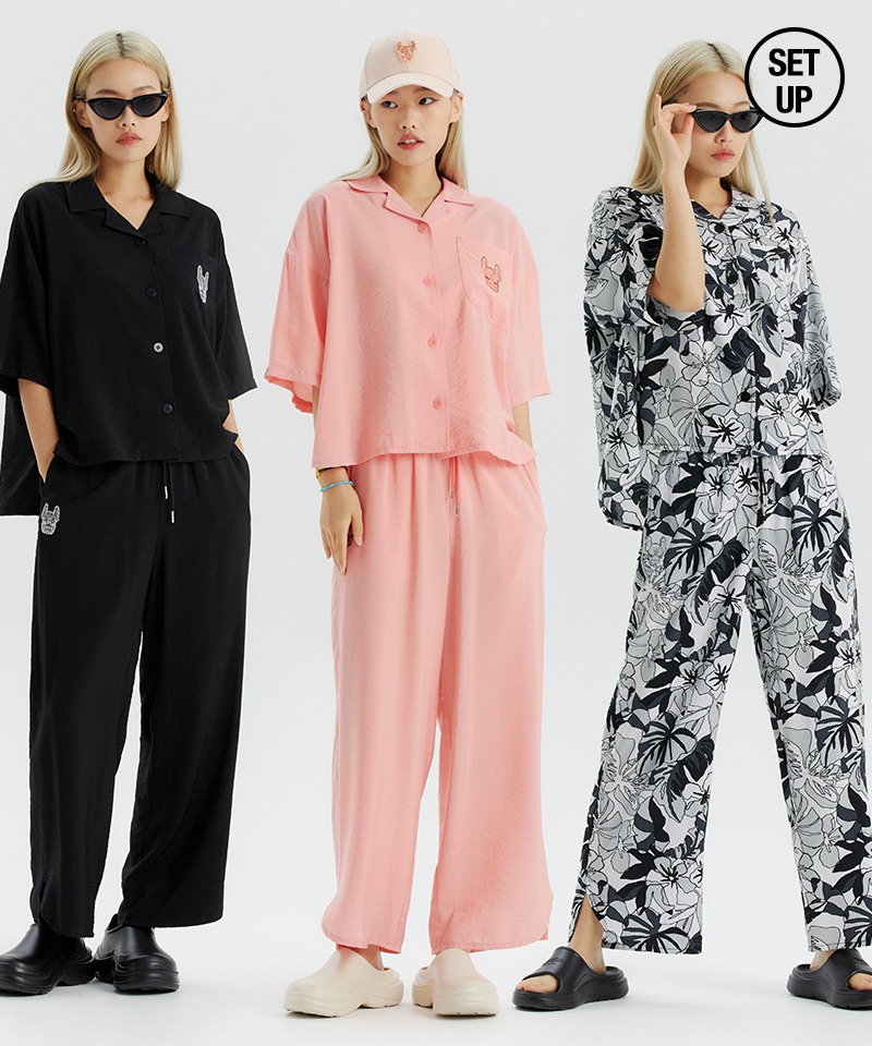 [SETUP] 여성) 코지 슬릿 반팔셔츠 + 와이드팬츠